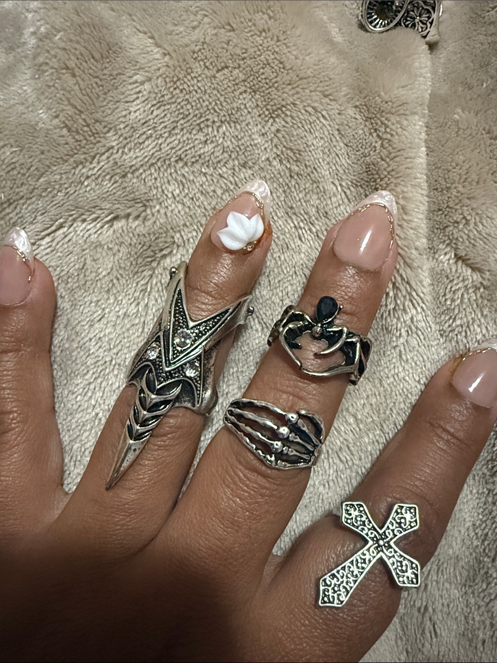 Silver Gothic Statement Rings Set - Black and Silver